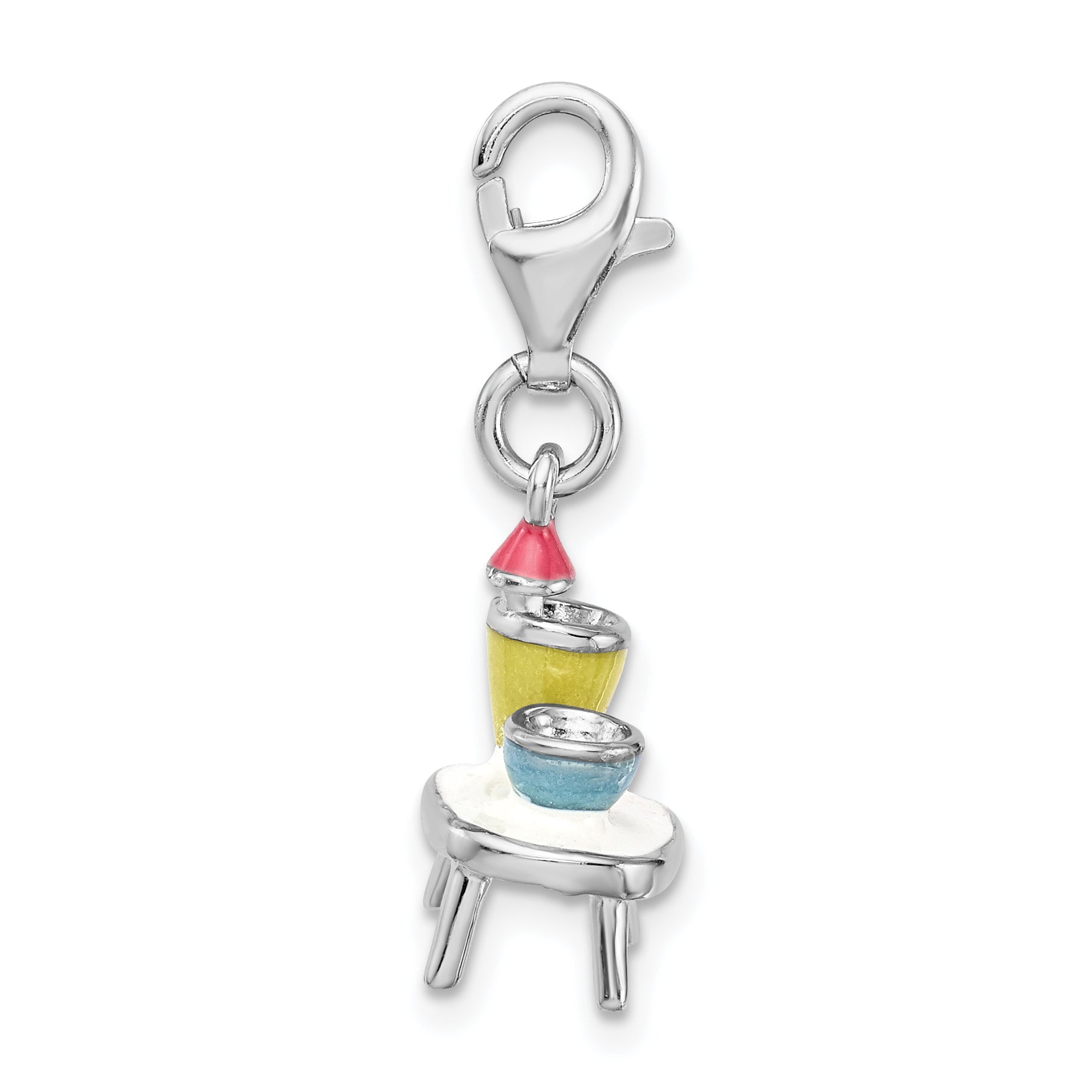 Sterling Silver Enamel Charm with Lobster Clasp Colorful Accent