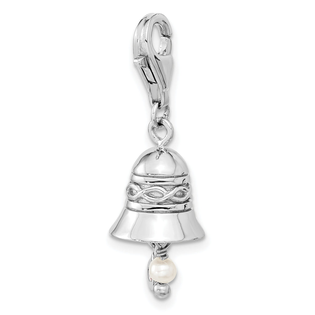 Sterling Silver 925 Wedding Bell Pendant with CZ and Pearl Elegance