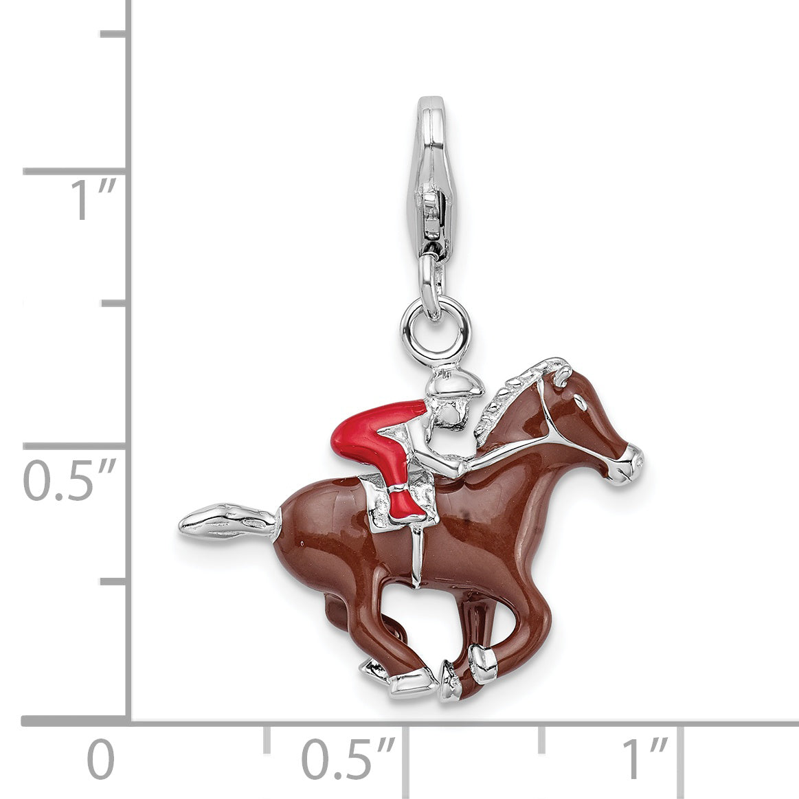 Sterling Silver 925 Horse and Jockey Charm with Enamel Finish