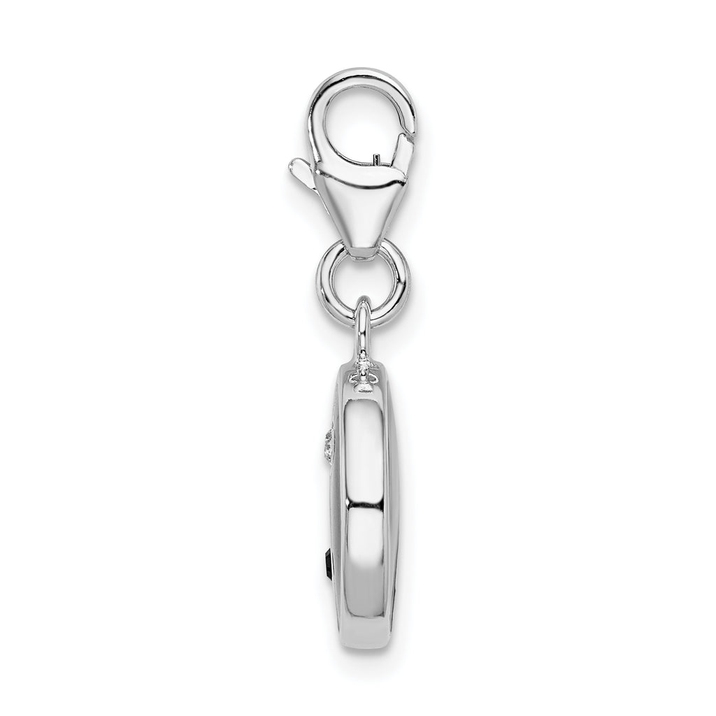 Sterling Silver 925 Yin Yang Charm with Enamel and Crystal