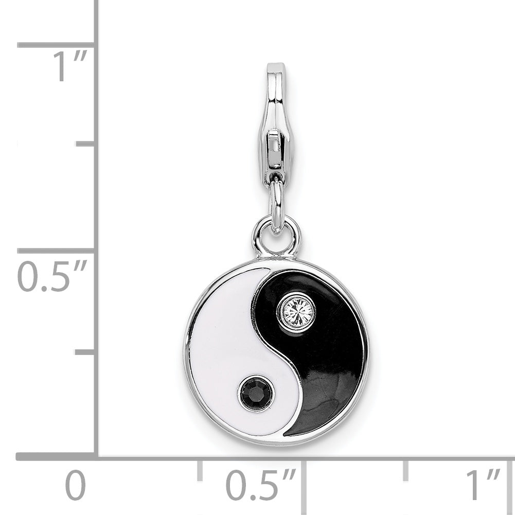 Sterling Silver 925 Yin Yang Charm with Enamel and Swarovski Crystal