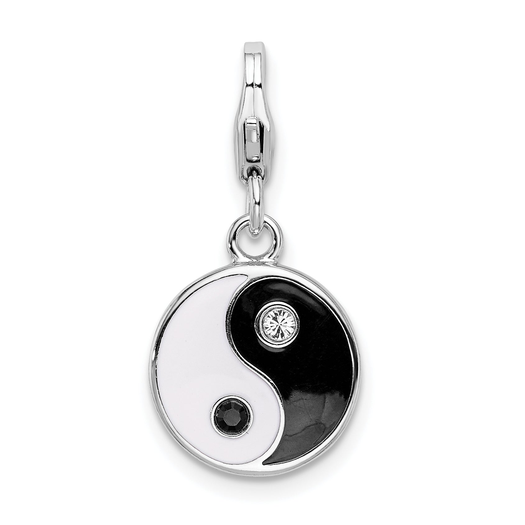 Amore La Vita Sterling Silver Rhodium-plated Polished Enameled Crystal From Swarovski Yin and Yang Charm with Fancy Lobster Clasp Main image
