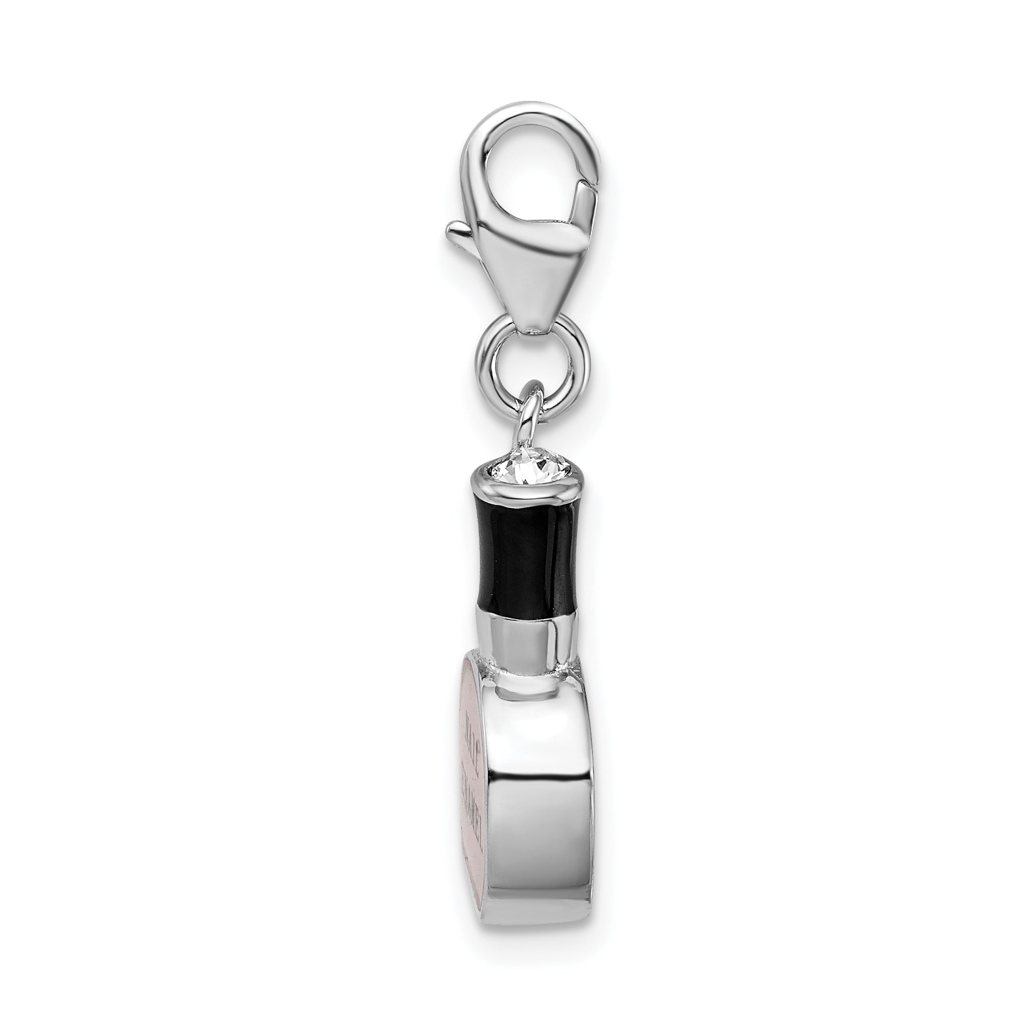 Sterling Silver 925 Nail Polish Charm with Pink Enamel Lobster Clasp