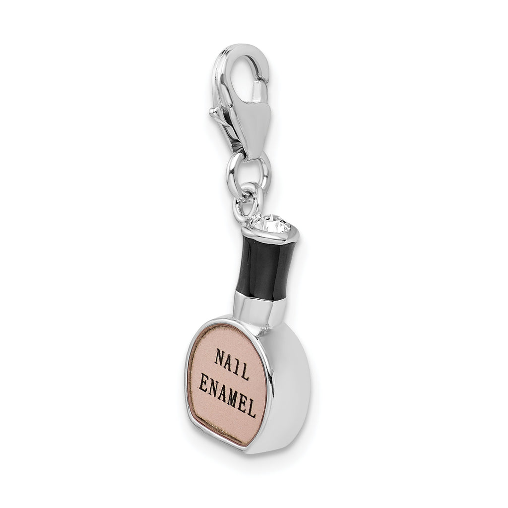Sterling Silver 925 Nail Polish Charm with Pink Enamel Lobster Clasp