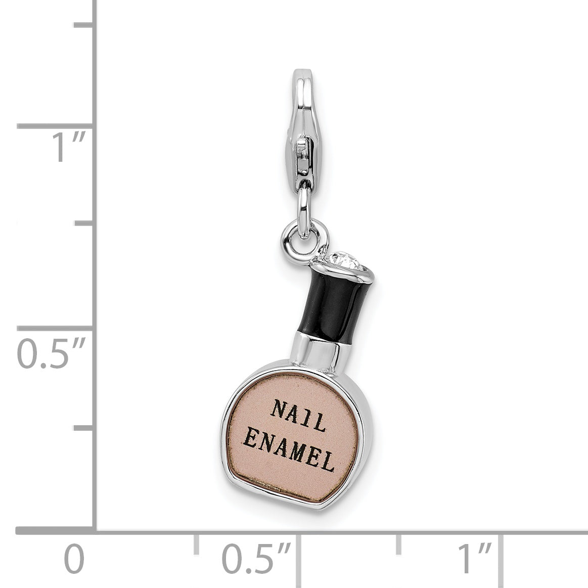 Sterling Silver 925 Nail Polish Charm with Pink Enamel Lobster Clasp