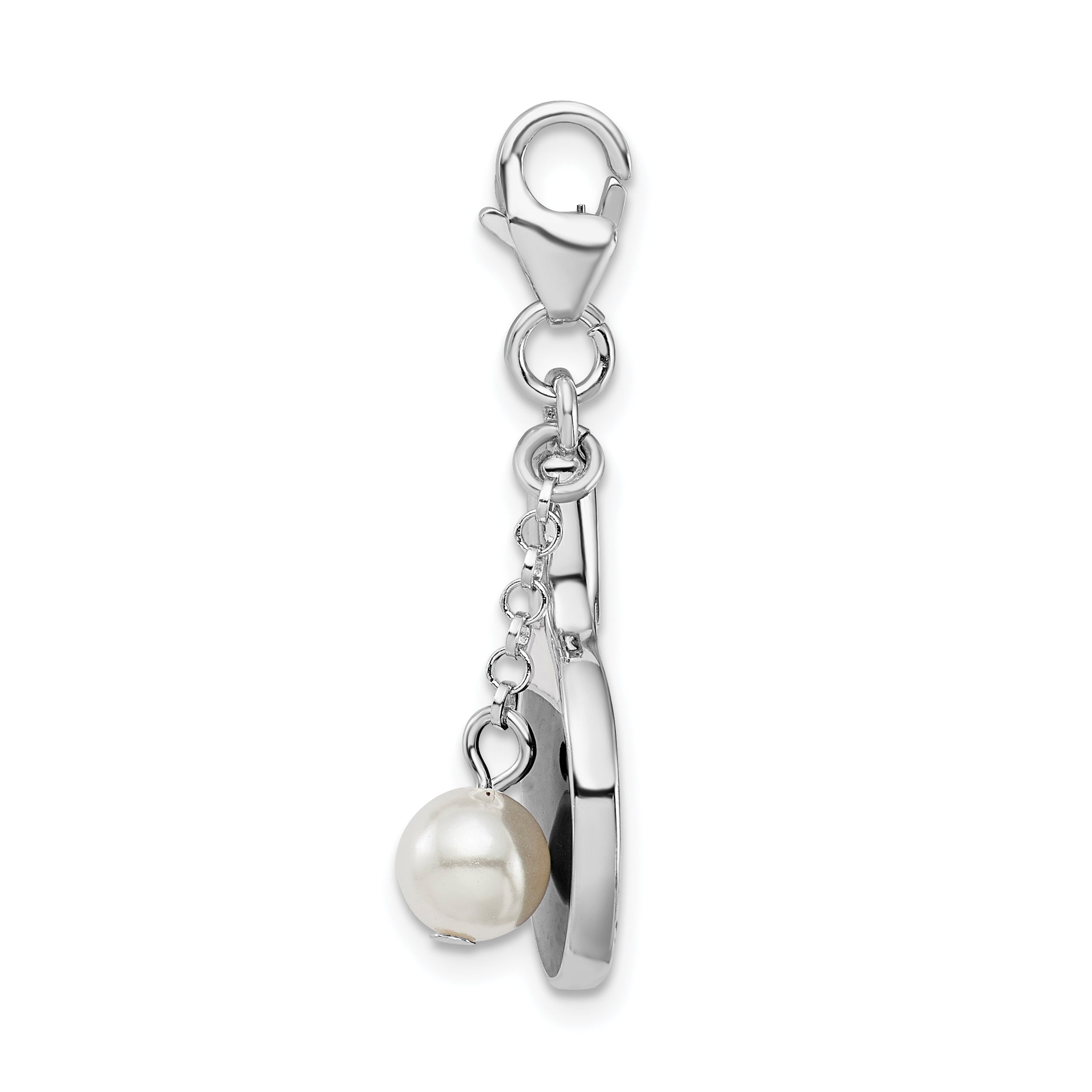 SterlingSilver Enamel Simulated Pearl Paddle w/Lobster Clasp Charm