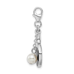 SterlingSilver Enamel Simulated Pearl Paddle w/Lobster Clasp Charm