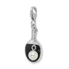 SterlingSilver Enamel Simulated Pearl Paddle w/Lobster Clasp Charm