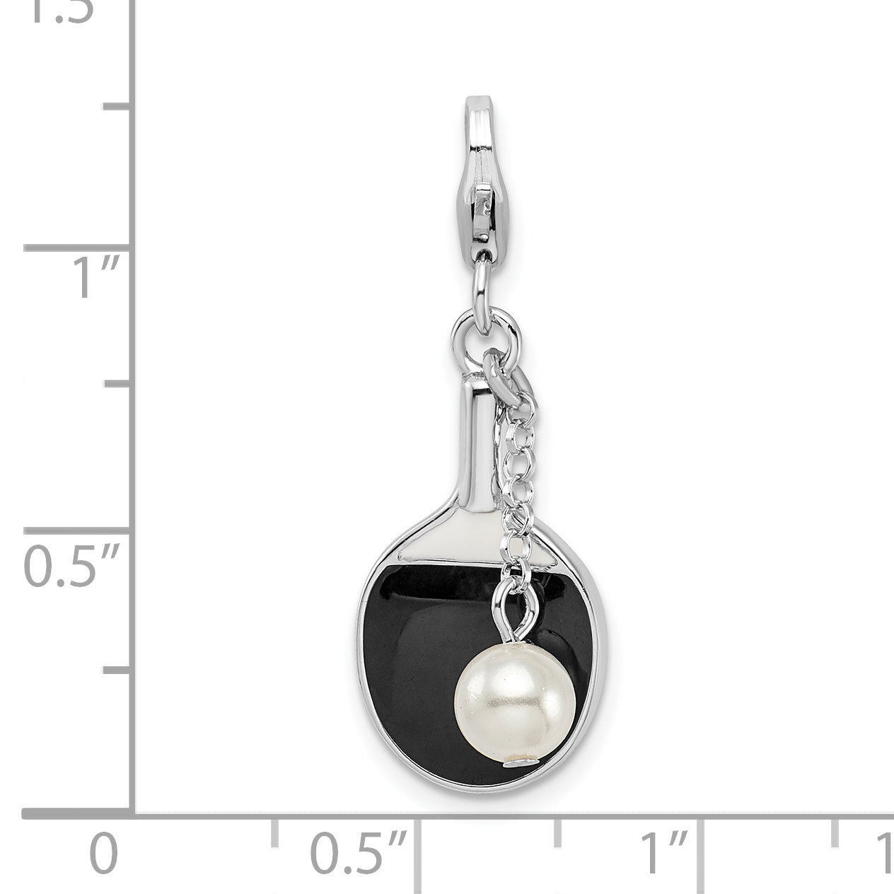 SterlingSilver Enamel Simulated Pearl Paddle w/Lobster Clasp Charm