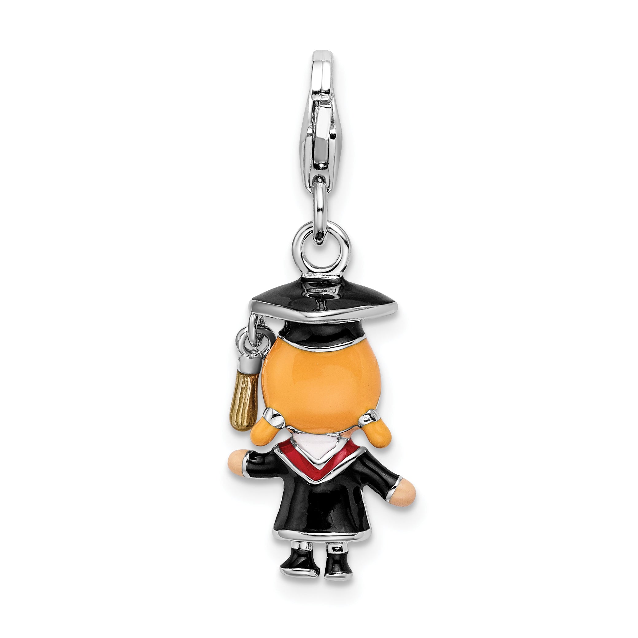 Sterling Silver Enamel Graduation Charm with Lobster Clasp