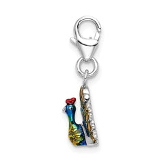 Sterling Silver Enamel Peacock Charm with Rhodium Plating Elegant Jewelry Piece