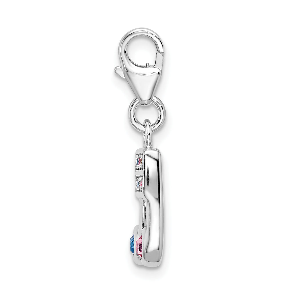 Sterling Silver 925 Music Note Charm with Crystals
