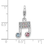 Sterling Silver 925 Music Note Charm with Crystals