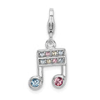 Amore La Vita Sterling Silver Rhodium-plated Polished Pink Blue and Yellow Crystal From Swarovski Music Note Charm with Fancy Lobster Clasp