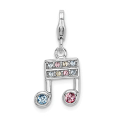 Amore La Vita Sterling Silver Rhodium-plated Polished Pink Blue and Yellow Crystal From Swarovski Music Note Charm with Fancy Lobster Clasp