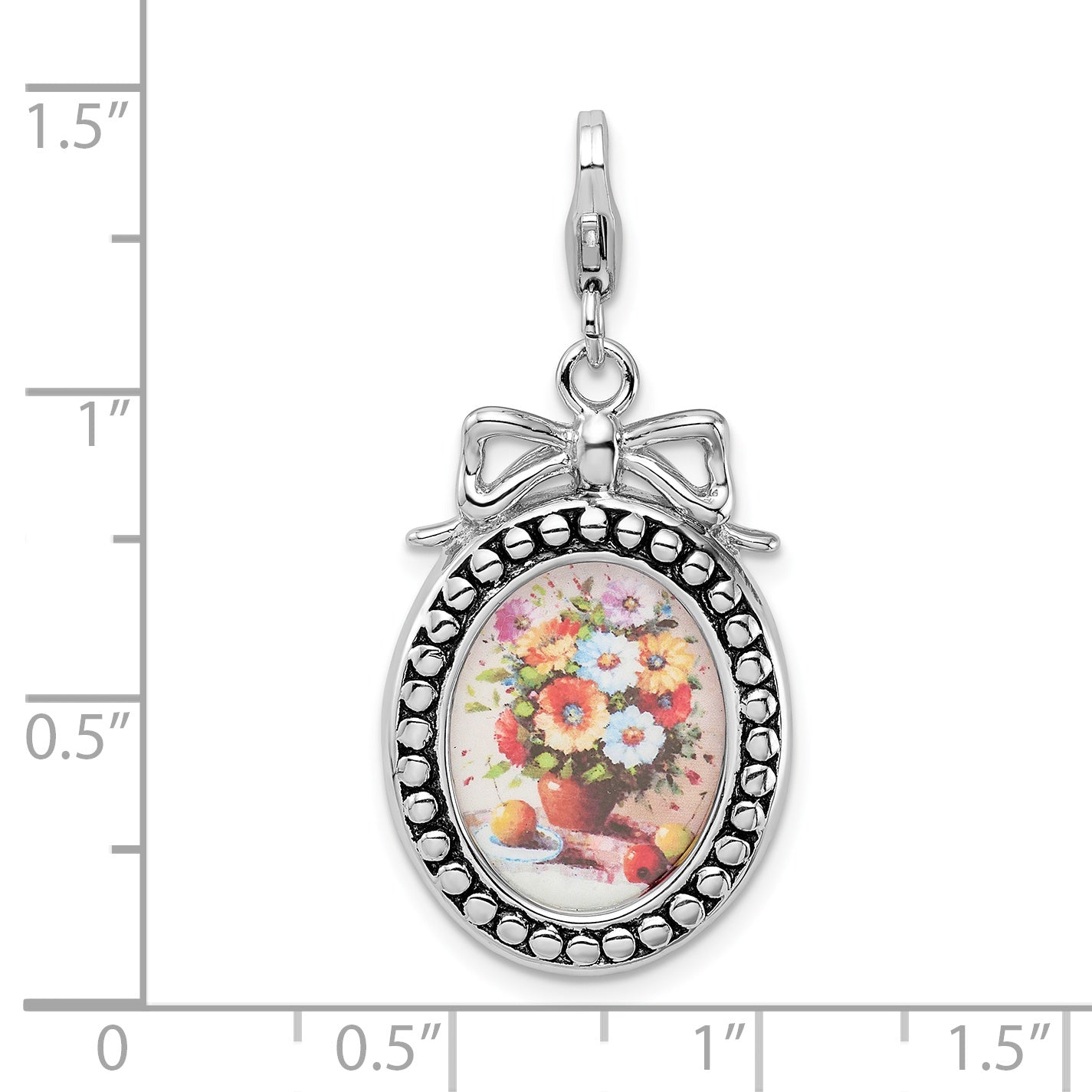 Sterling Silver Flower Bouquet Charm with Rhodium Finish