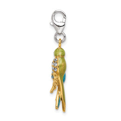 Sophia Jewelers Sterling Silver Gold-Plated Love Birds Charm with Swarovski Crystals