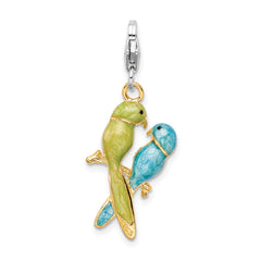 Sophia Jewelers Sterling Silver Gold-Plated Love Birds Charm with Swarovski Crystals