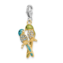 Sophia Jewelers Sterling Silver Gold-Plated Love Birds Charm with Swarovski Crystals