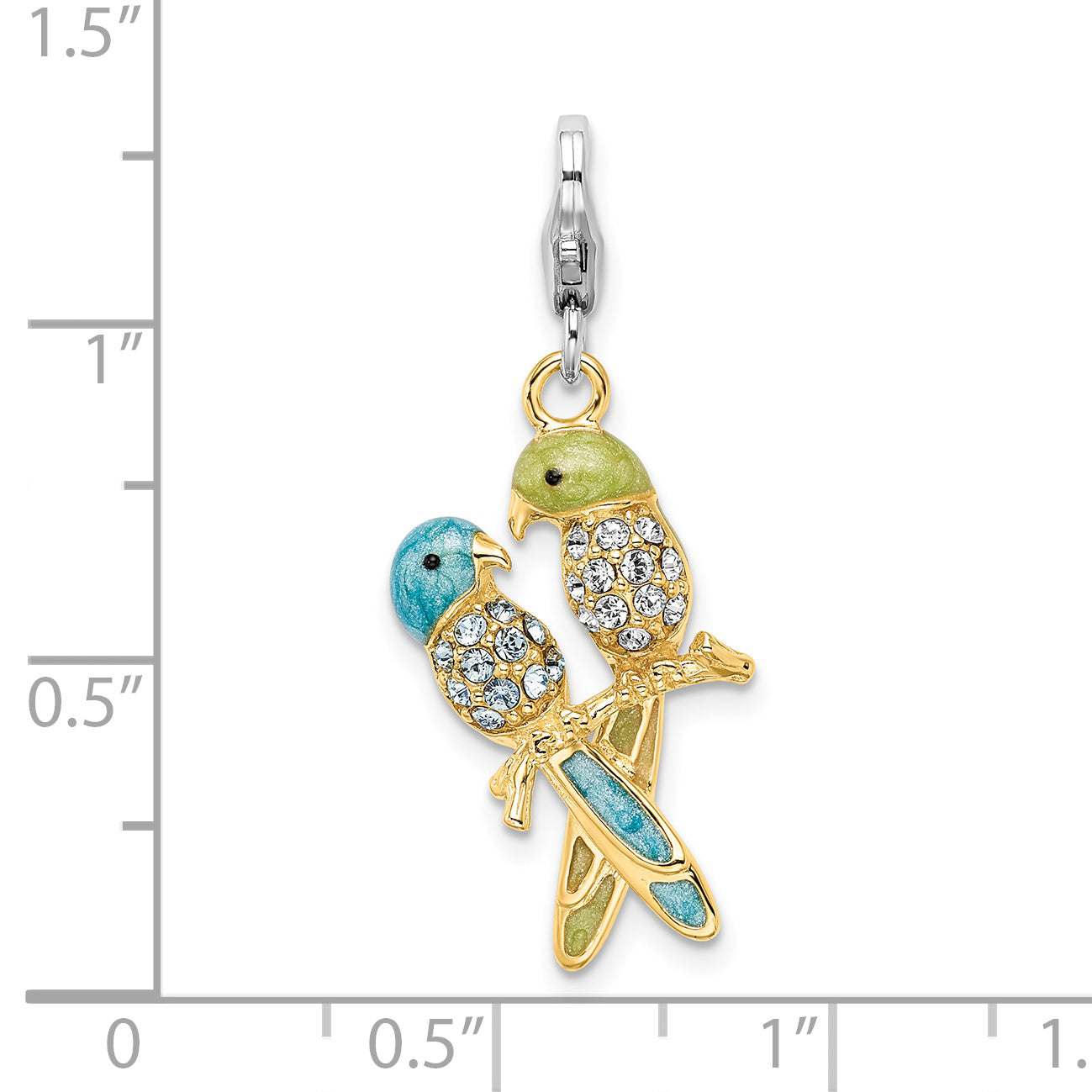 Sophia Jewelers Sterling Silver Gold-Plated Love Birds Charm with Swarovski Crystals
