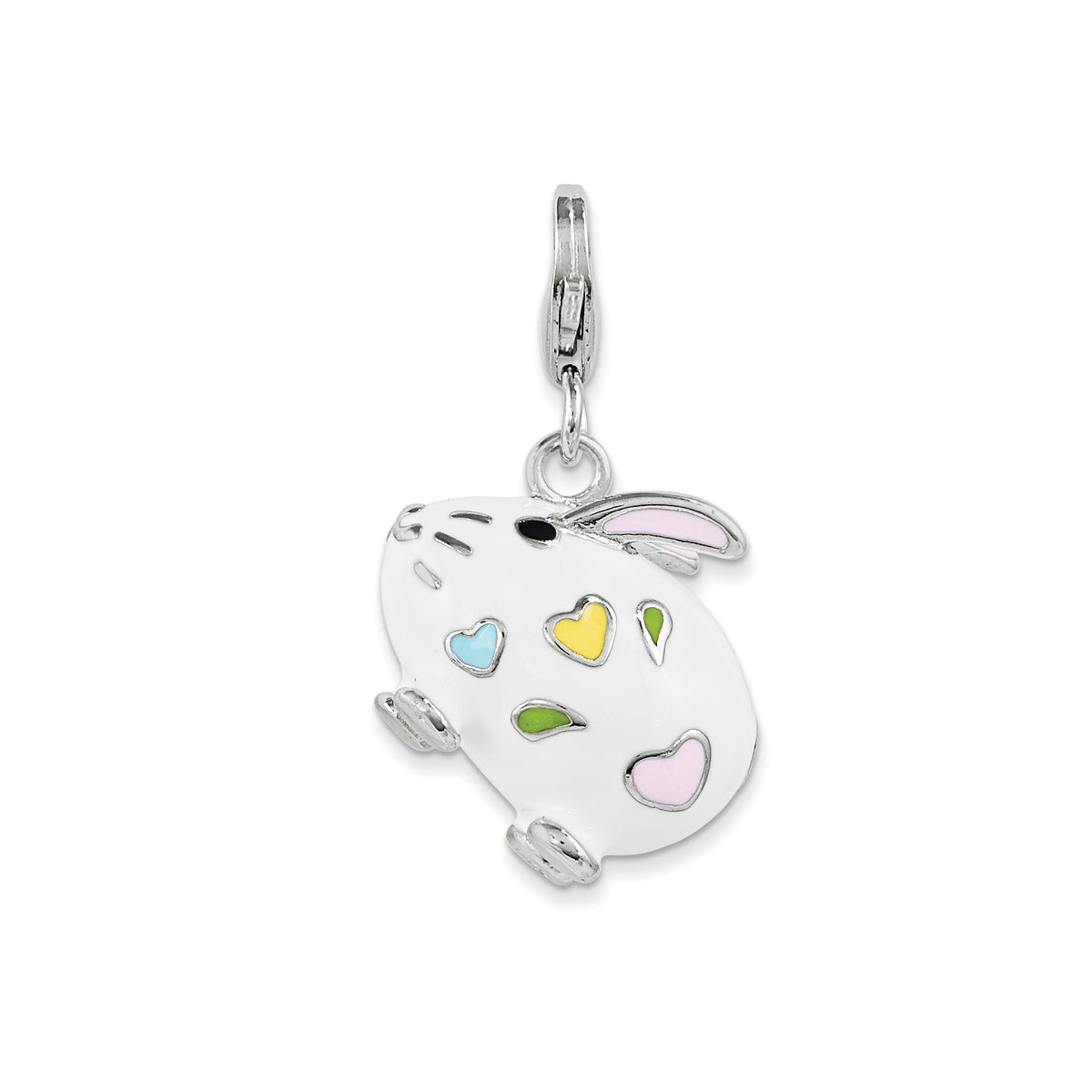 Sterling Silver and Enamel Bunny Rabbit w/ Lobster Clasp Charm