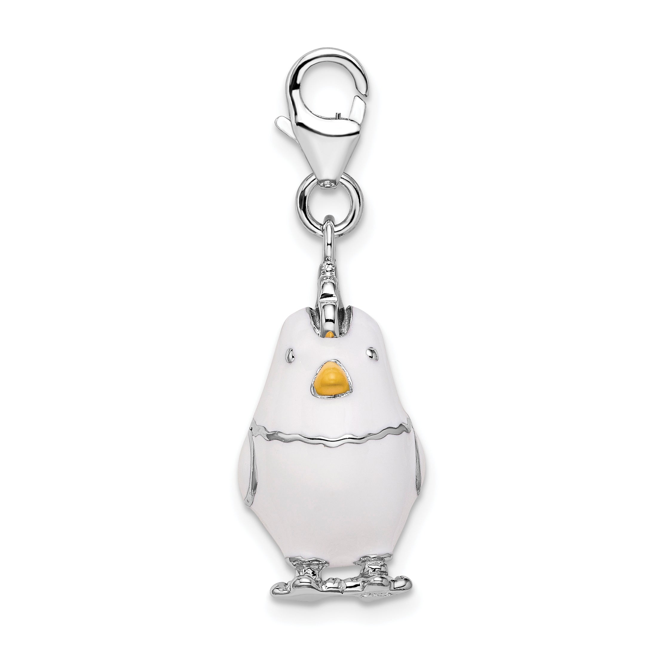 Sterling Silver Enamel Chicken Charm with Lobster Clasp