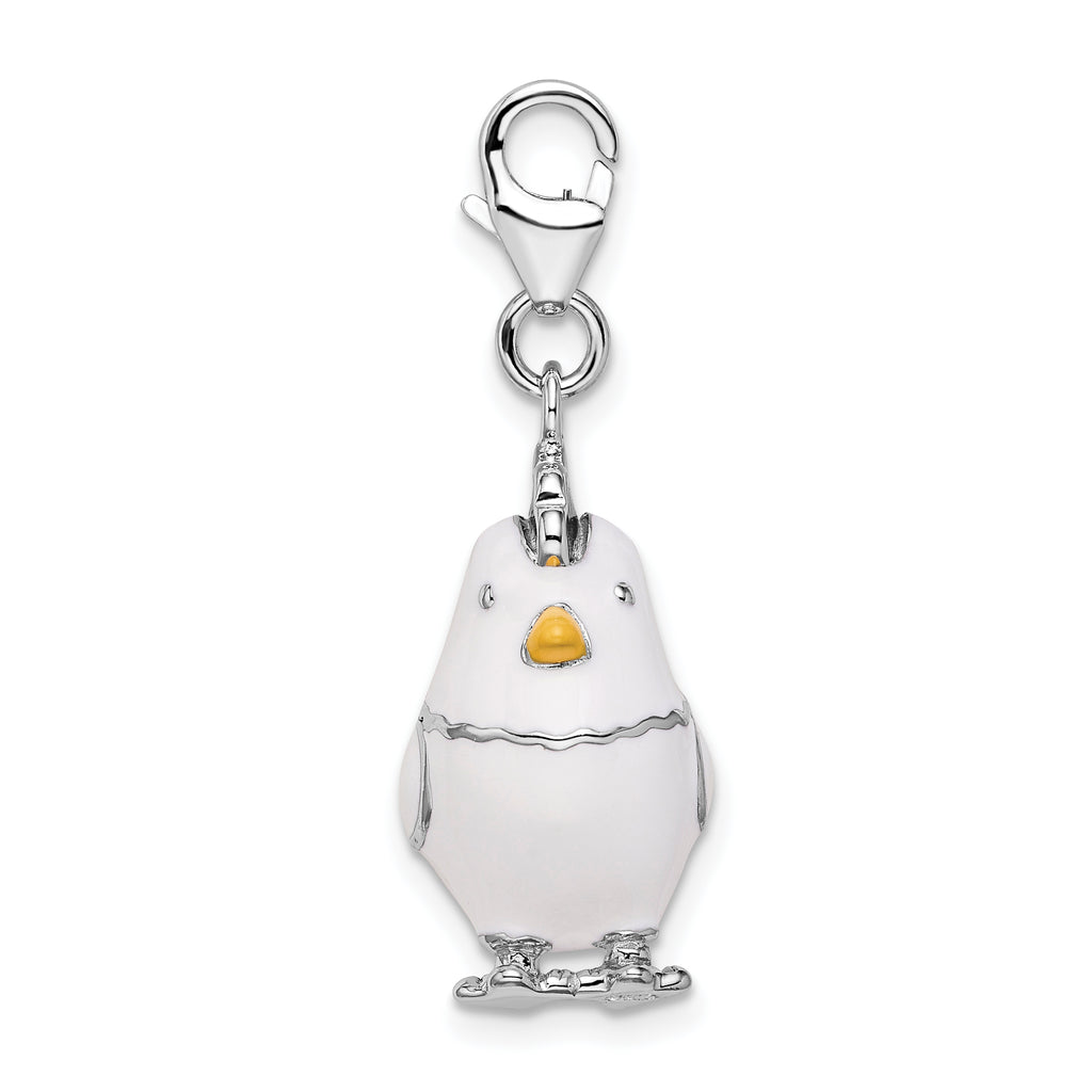 Sterling Silver Enamel Chicken Charm with Lobster Clasp