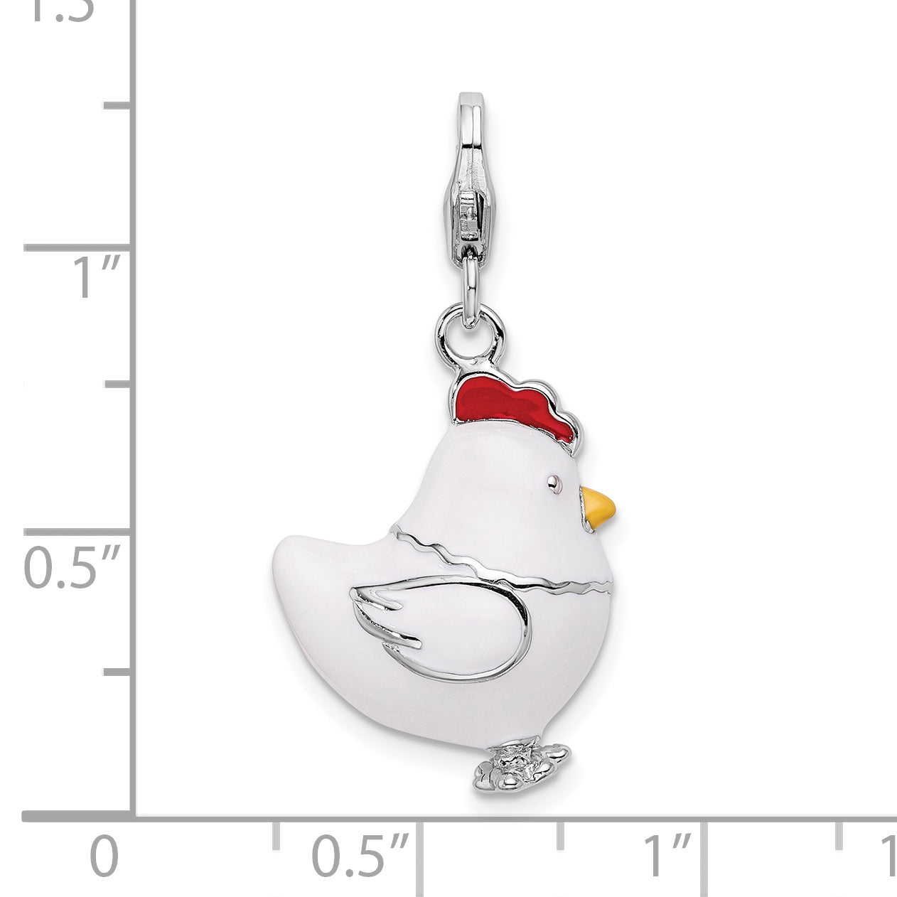 Sterling Silver Enamel Chicken Charm with Lobster Clasp