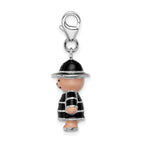 Sophia Jewelers Sterling Silver Enamel Teddy Charm with Rhodium Plating