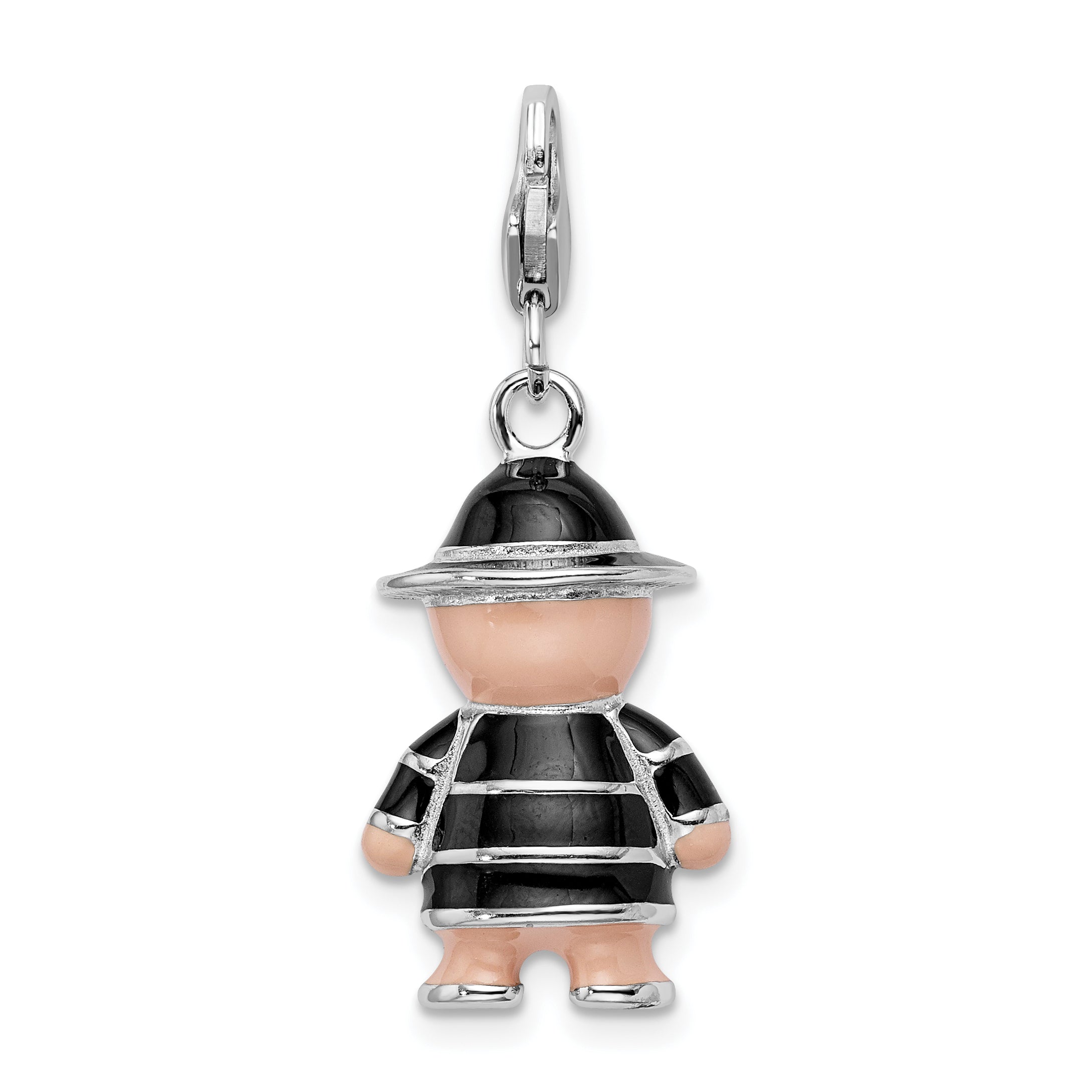 Sophia Jewelers Sterling Silver Enamel Teddy Charm with Rhodium Plating
