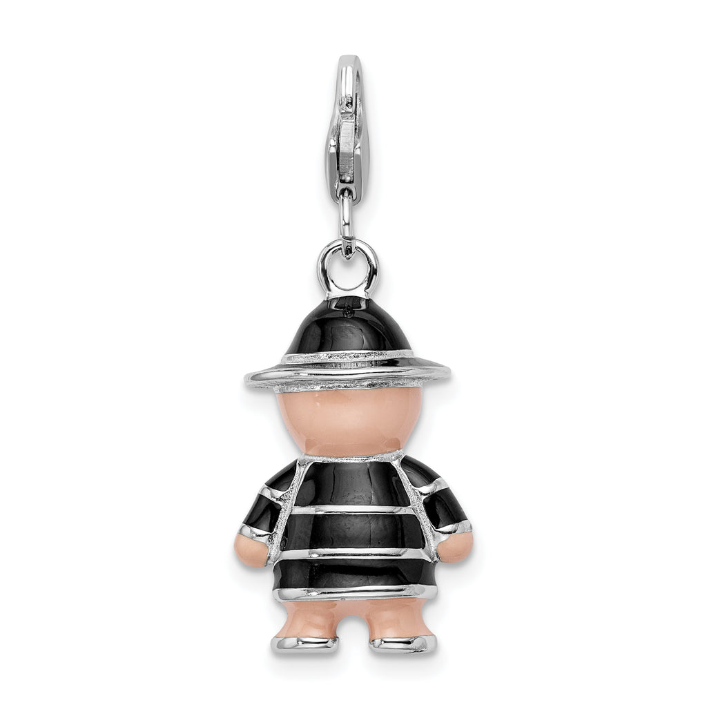 Sophia Jewelers Sterling Silver Enamel Teddy Charm with Rhodium Plating