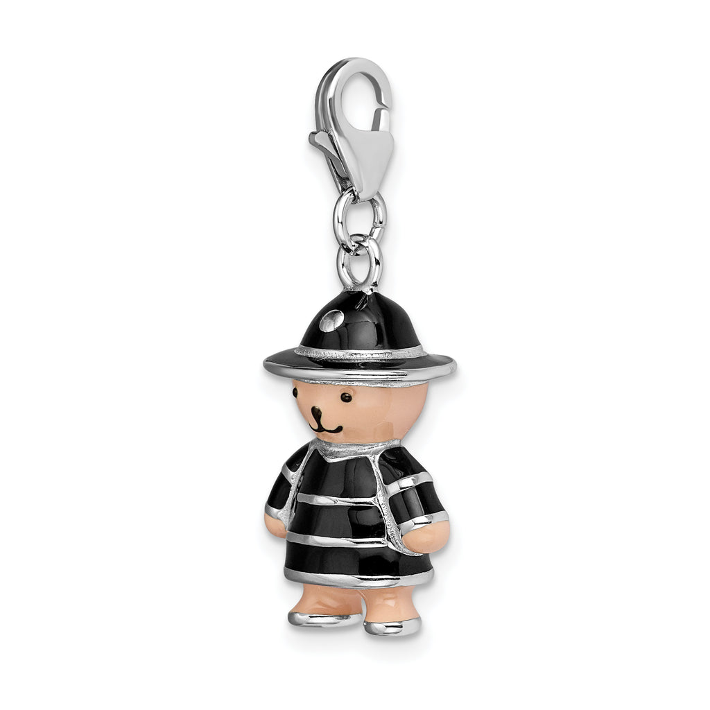 Sophia Jewelers Sterling Silver Enamel Teddy Charm with Rhodium Plating