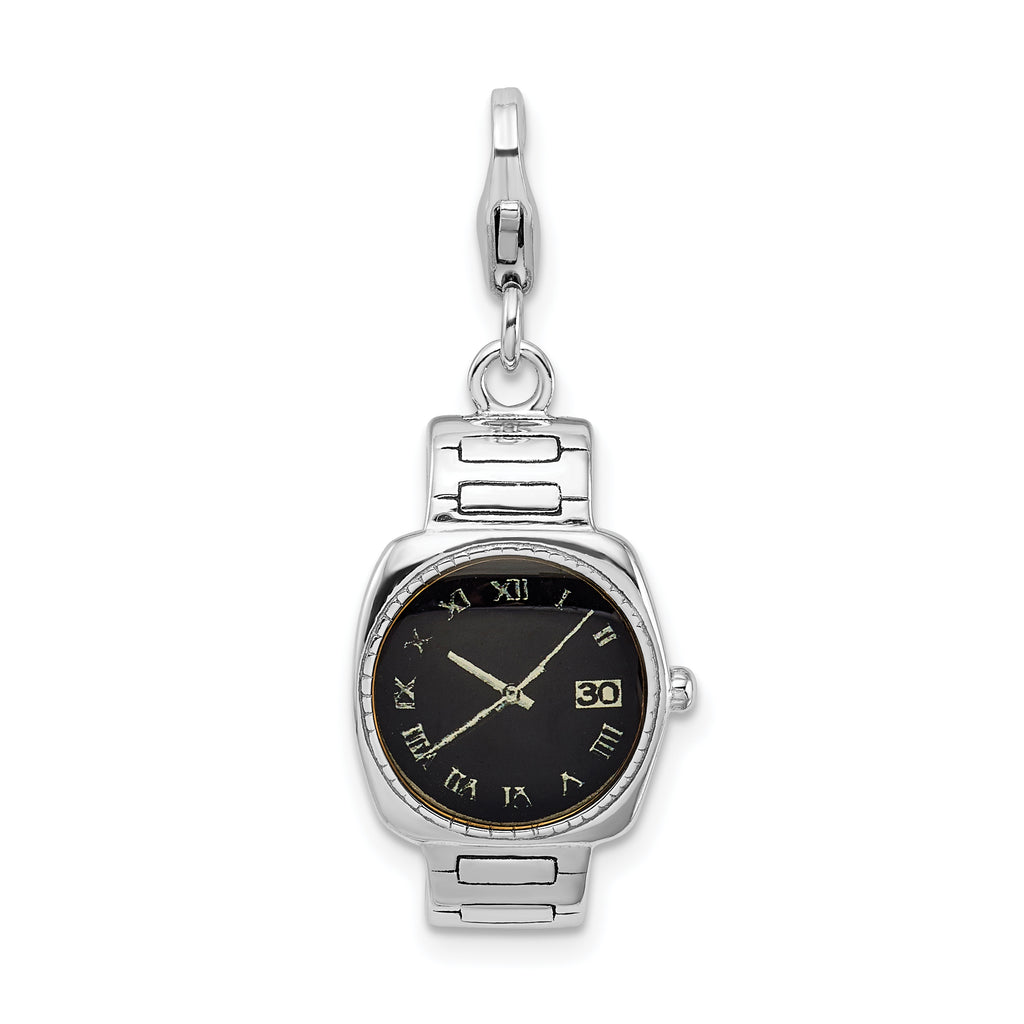 Amore La Vita Sterling Silver Rhodium-plated Polished 3-D Enameled Wristwatch Charm with Fancy Lobster Clasp