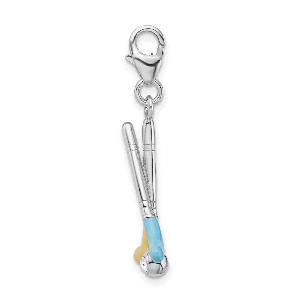 Sterling Silver Enamel Golf Club Charm with Crystal Accent