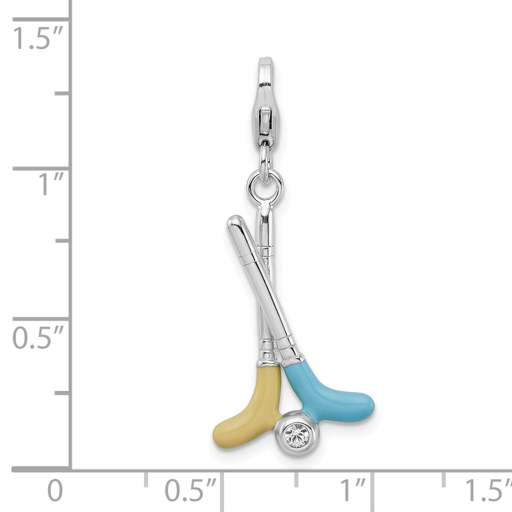 Sterling Silver Enamel Golf Club Charm with Crystal Accent