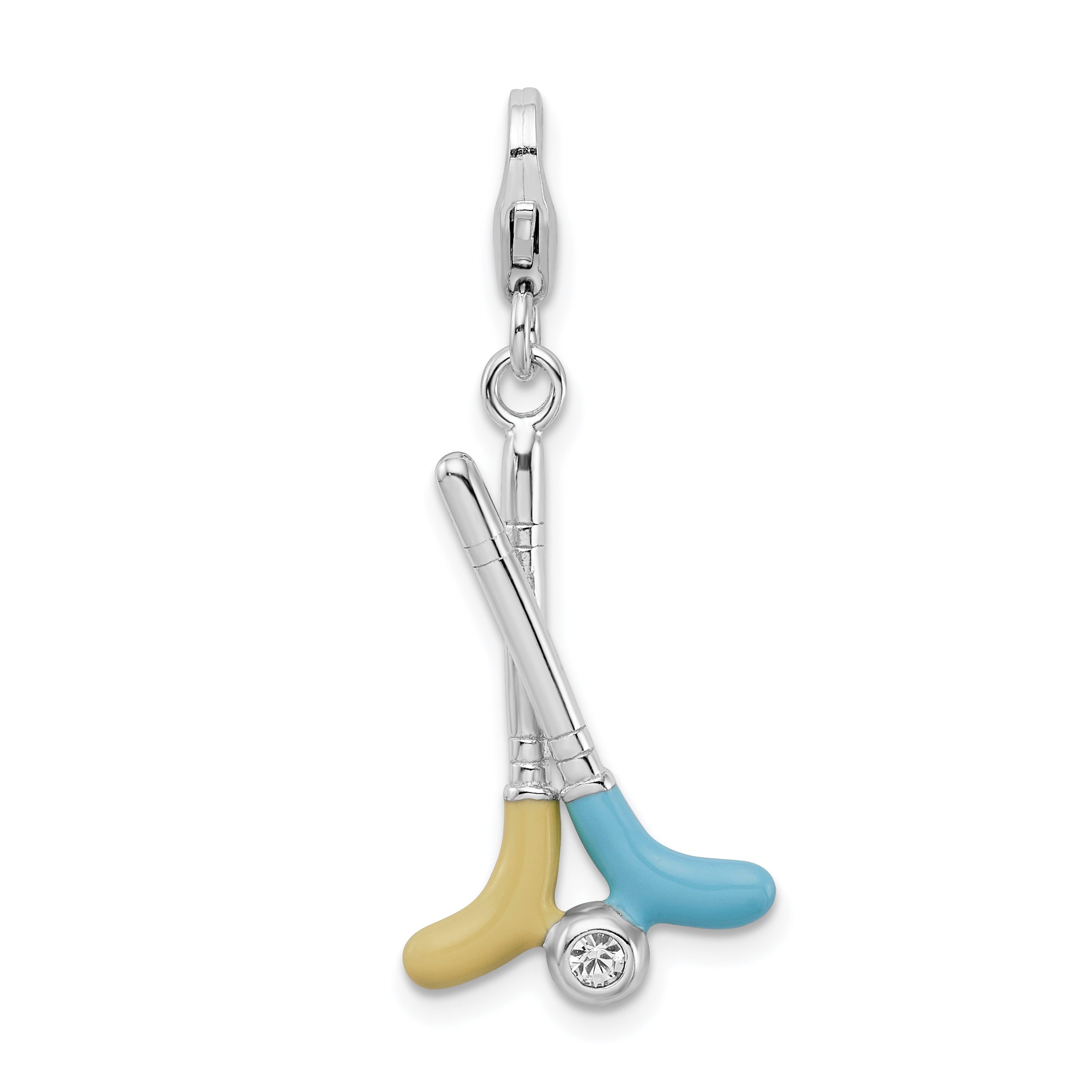 Amore La Vita Sterling Silver Rhodium-plated Polished Enameled Crystal From Swarovski Golf Clubs Charm with Fancy Lobster Clasp Main image