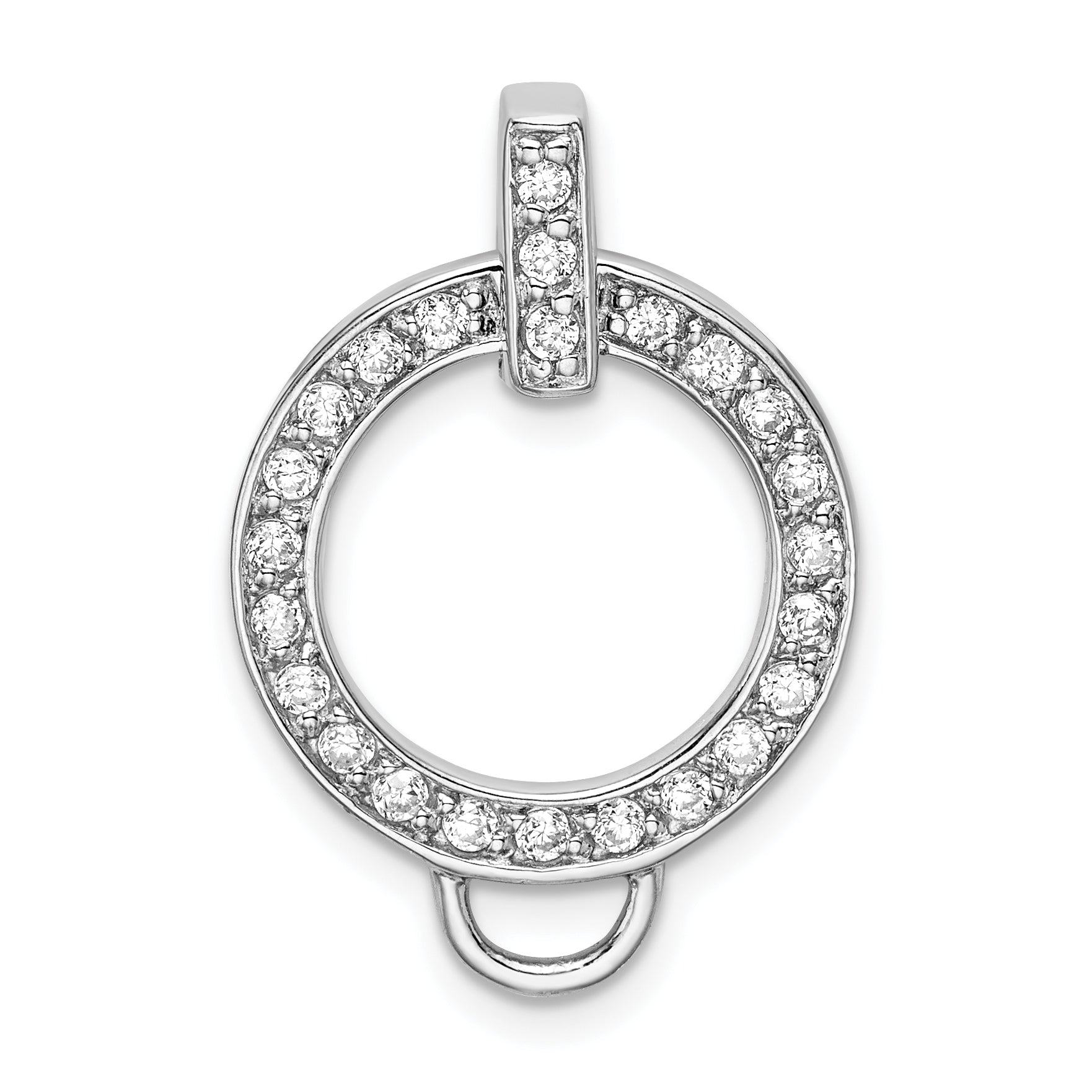 Amore La Vita Sterling Silver Rhodium-plated Polished CZ Open Circle Charm Holder Pendant