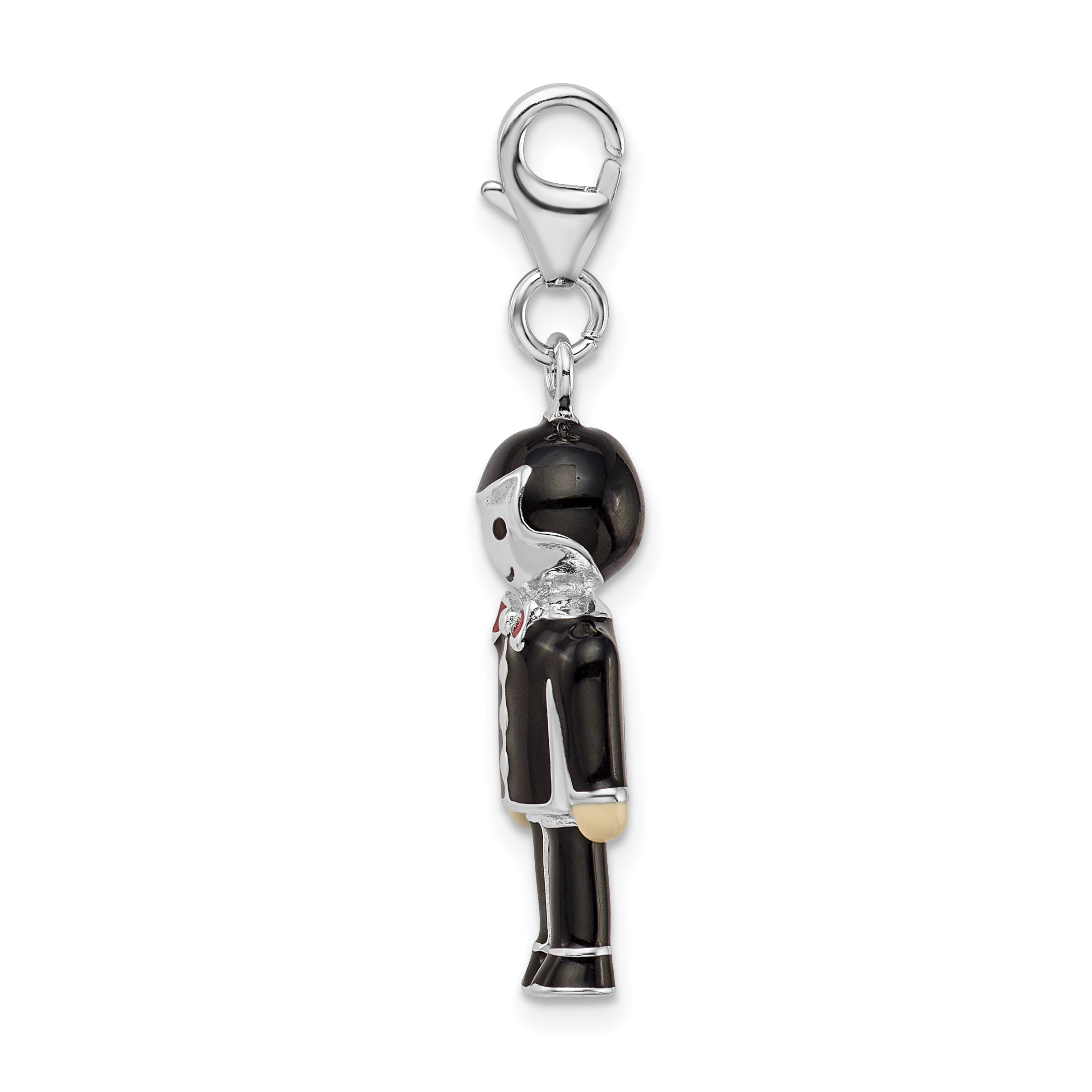 Sterling Silver 925 Black Enamel Groom Charm with Lobster Clasp