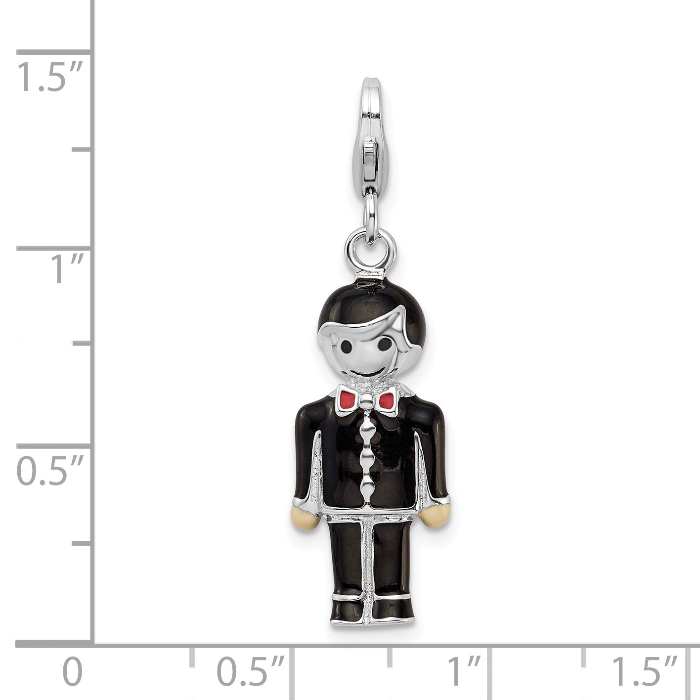 Sterling Silver 925 Black Enamel Groom Charm with Lobster Clasp