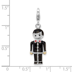 Sterling Silver 925 Black Enamel Groom Charm with Lobster Clasp