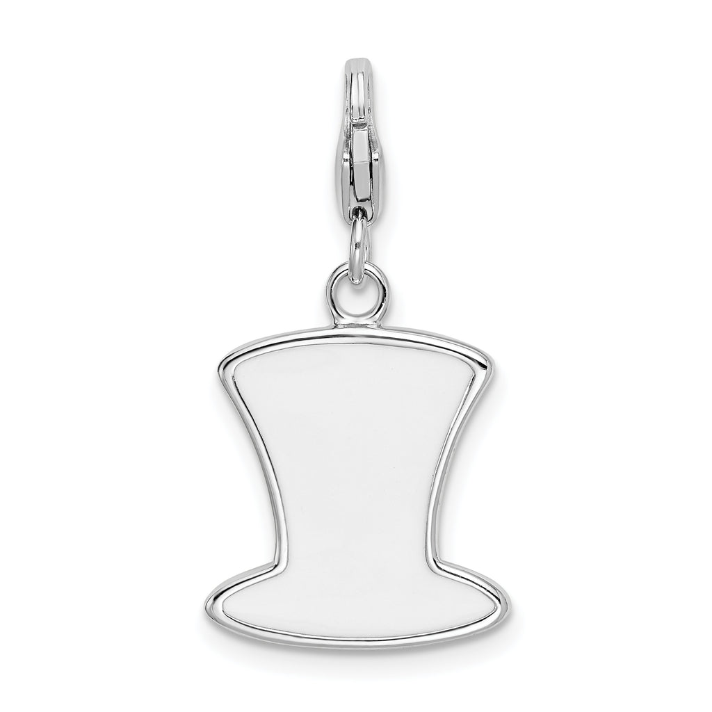 Sterling Silver Rhodium USA Hat Charm with Enamel Accents