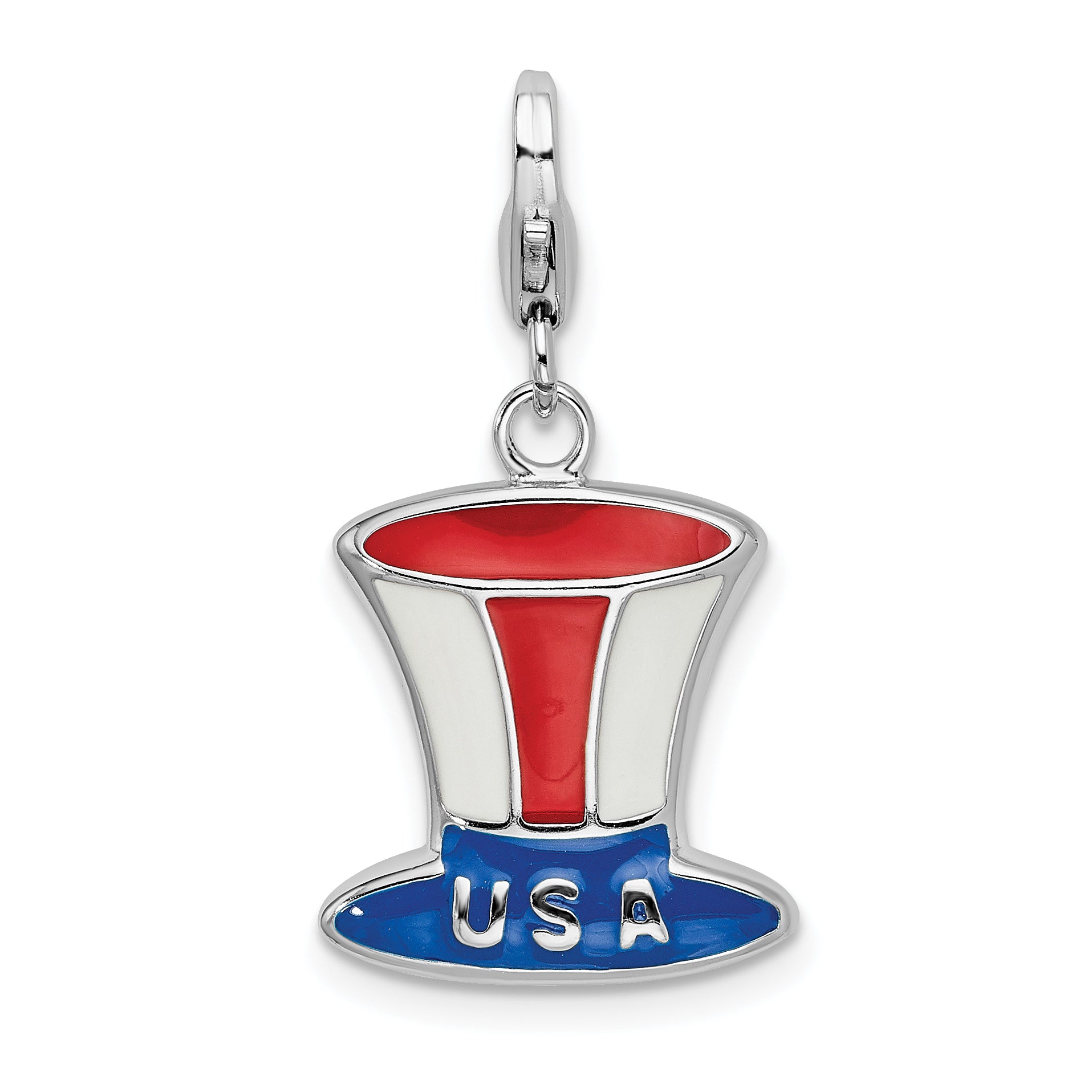 Amore La Vita Sterling Silver Rhodium-plated Polished Enameled USA Hat Charm with Fancy Lobster Clasp Main image