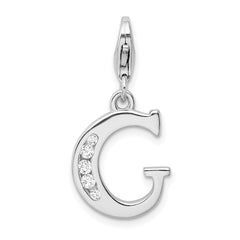 Amore La Vita Sterling Silver Rhodium-plated Polished CZ Letter G Initial Charm with Fancy Lobster Clasp