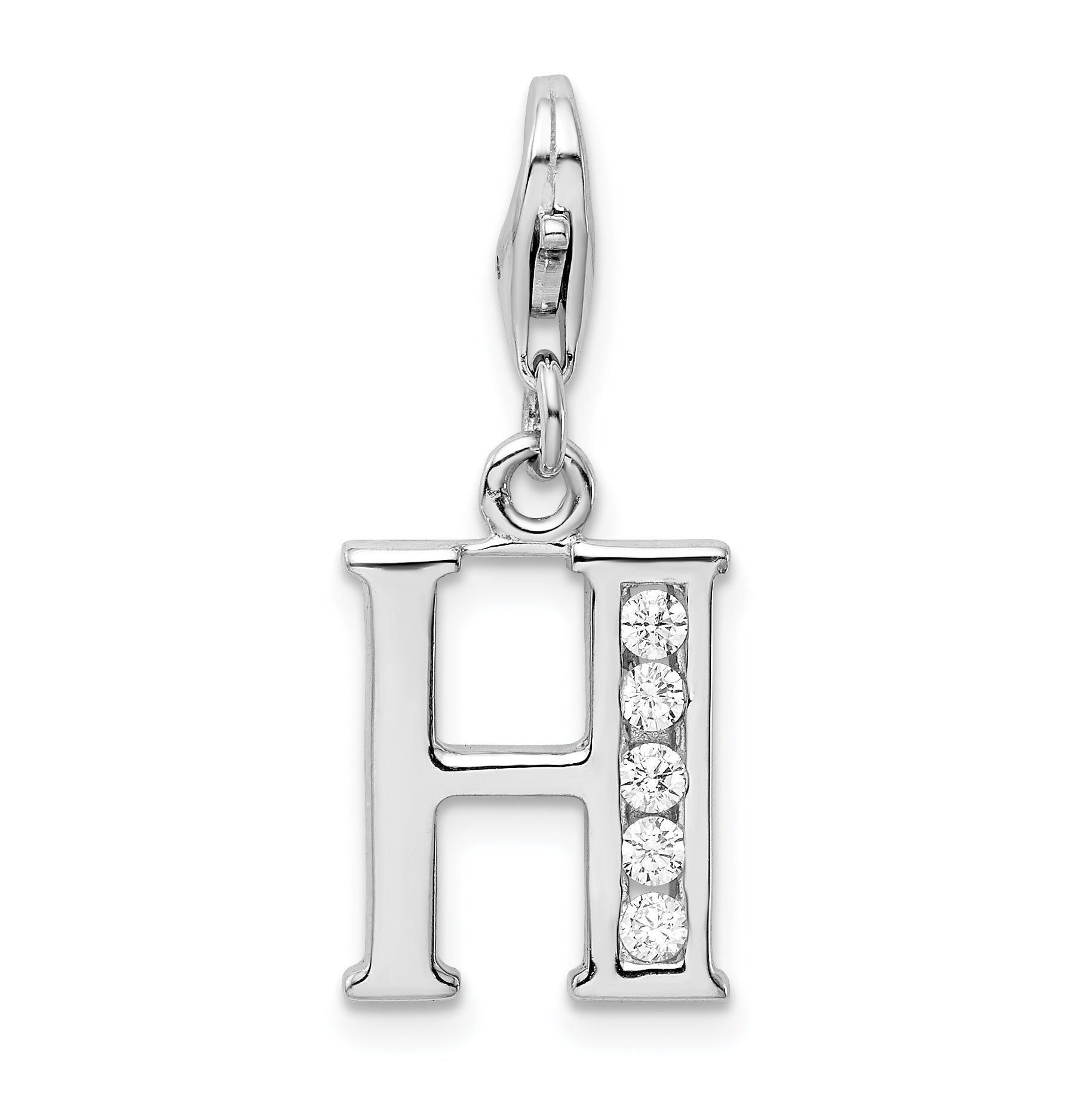Amore La Vita Sterling Silver Rhodium-plated Polished CZ Letter H Initial Charm with Fancy Lobster Clasp Main image