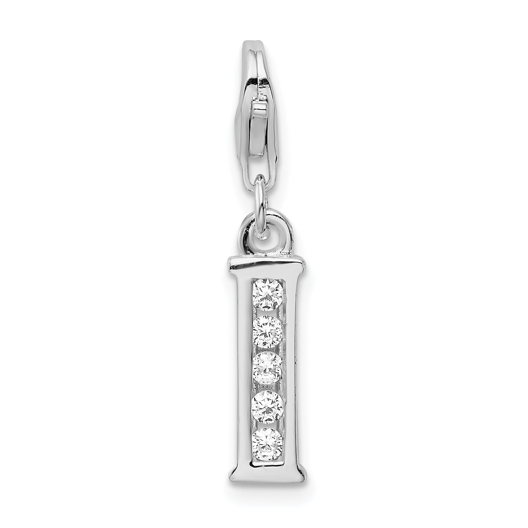 Amore La Vita Sterling Silver Rhodium-plated Polished CZ Letter I Initial Charm with Fancy Lobster Clasp Main image