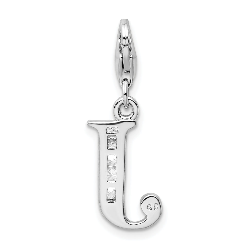 Sterling Silver CZ Initial Charm with Rhodium Fancy Clasp