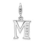 Amore La Vita Sterling Silver Rhodium-plated Polished CZ Letter M Initial Charm with Fancy Lobster Clasp