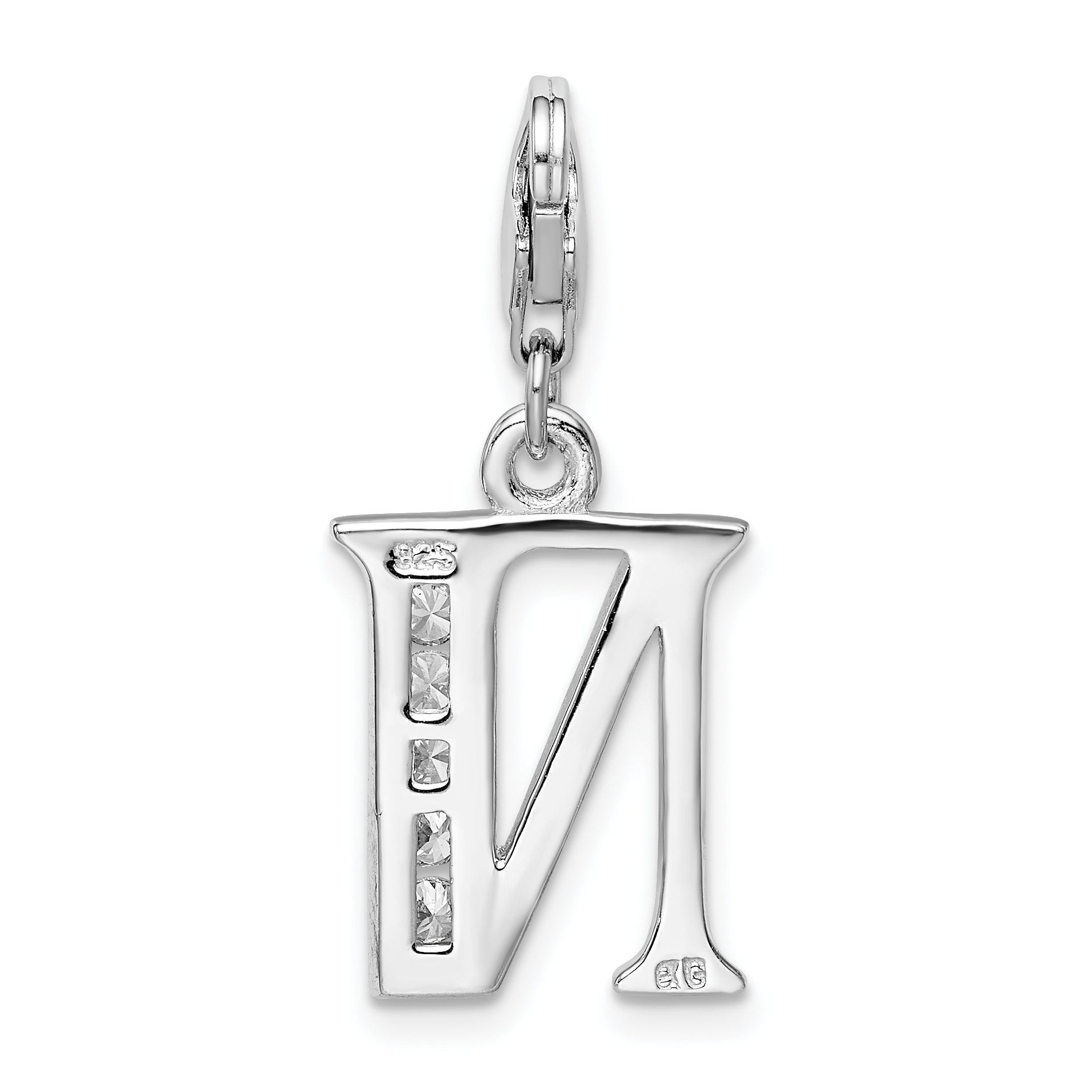 Sophia Jewelers Sterling Silver CZ Initial 'N' Charm with Lobster Clasp