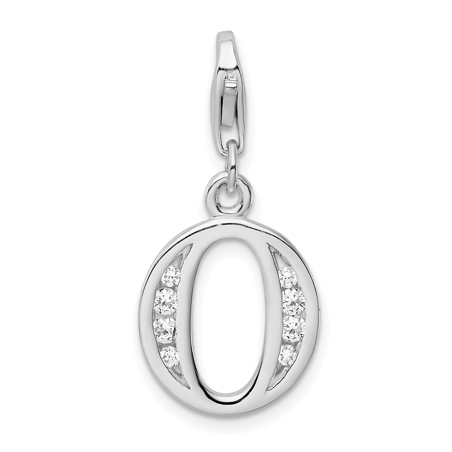 Amore La Vita Sterling Silver Rhodium-plated Polished CZ Letter O Initial Charm with Fancy Lobster Clasp Main image