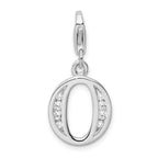 Amore La Vita Sterling Silver Rhodium-plated Polished CZ Letter O Initial Charm with Fancy Lobster Clasp